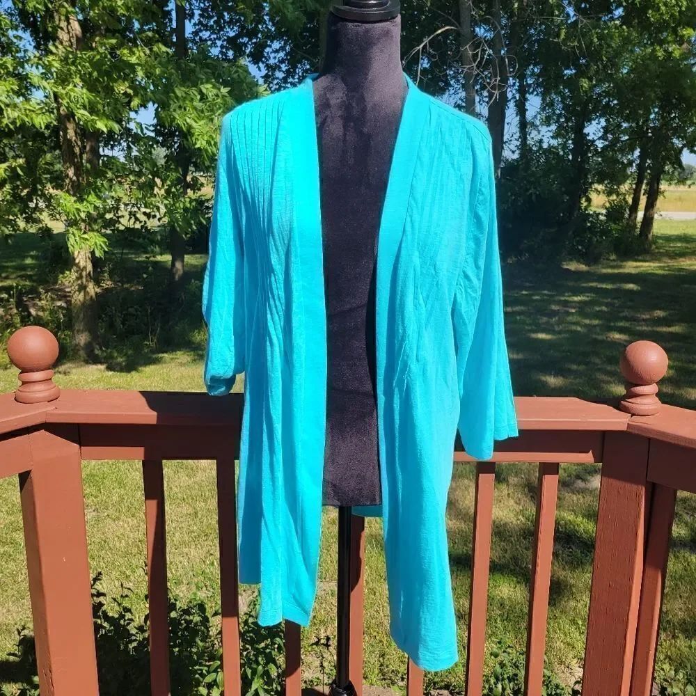 Fashion Bug Women's Open Cardigan 3/4 sleeve, Turquoise, OX